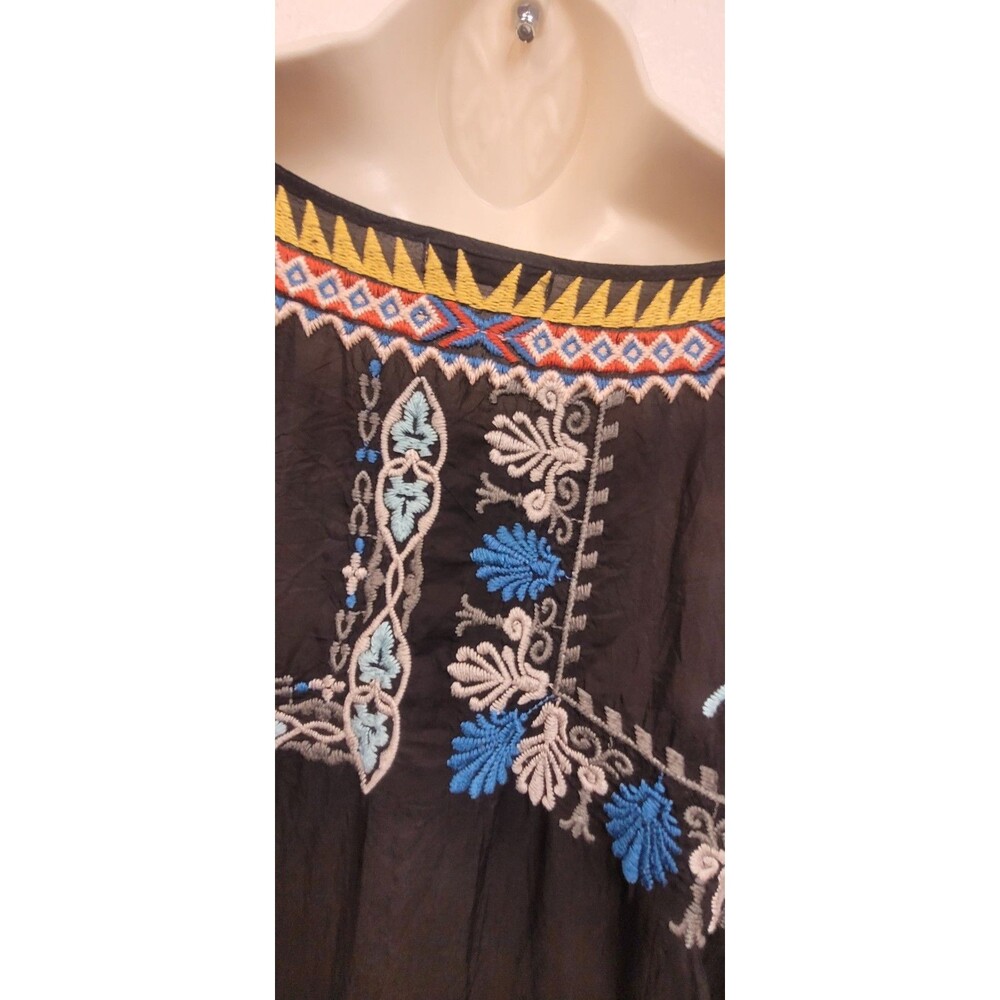 JOHNNY WAS 3x BLACK MULTI Tunic - Embroidered Cupra - short sleeve Shirt Blouse - Picture 9 of 13